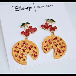 DISNEY X BAUBLEBAR Mickey Mouse Ears Cherry Pie Crystals Dangle Earrings NEW NWT